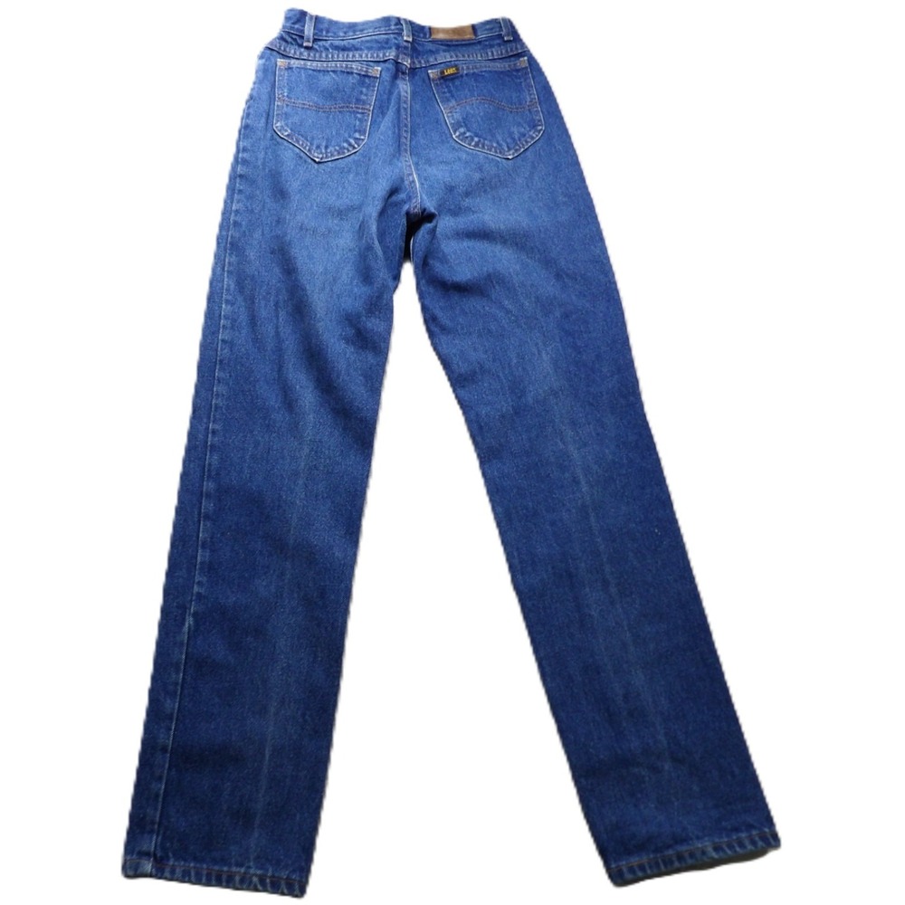 VTG Lee Riders Jeans Women 11 Long Blue Denim High Rise Tapered Leg USA 80s Logo